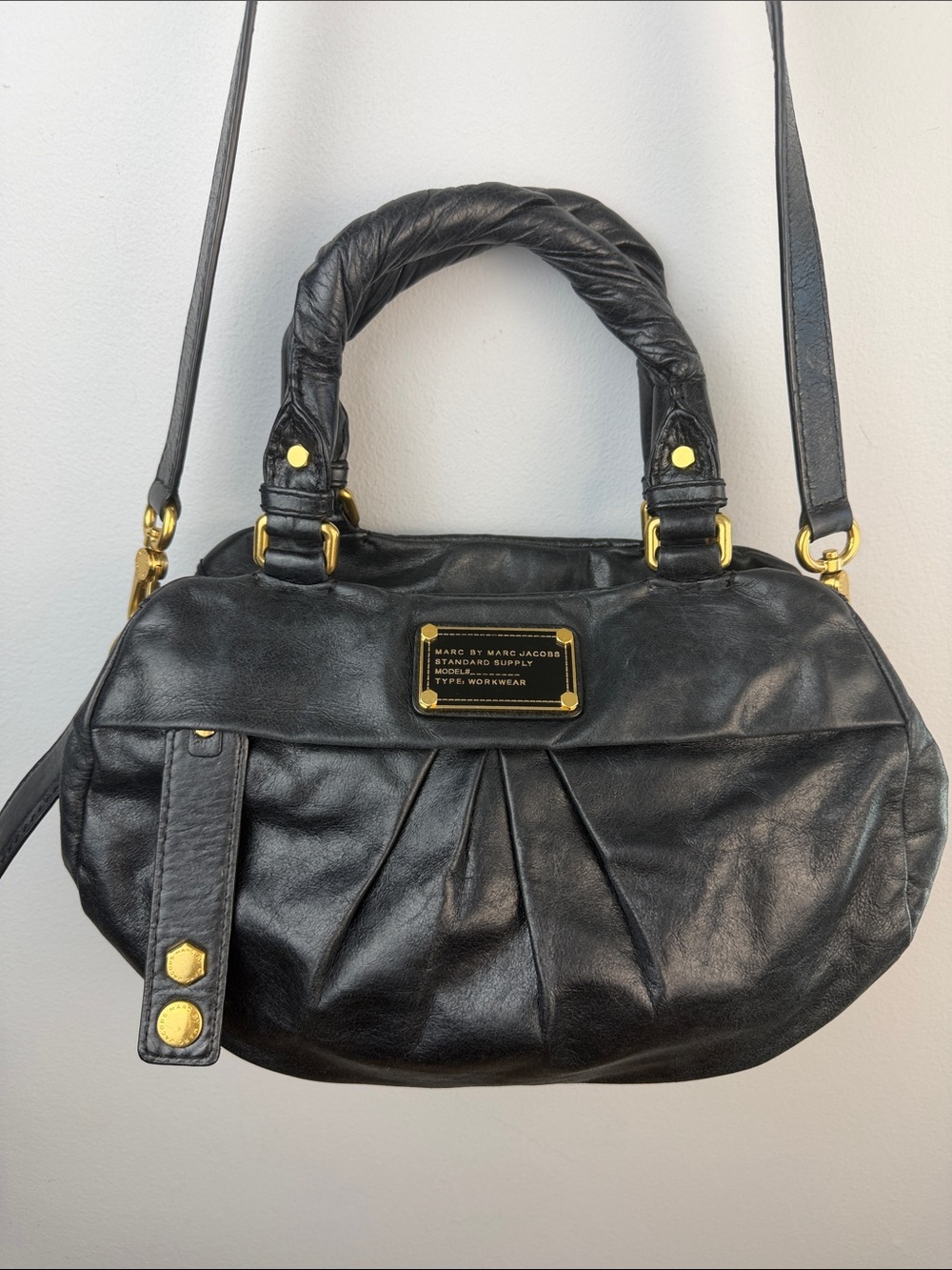 Vintage Marc By Marc Jacobs Leather Twisted Q Groove Satchel Black Y2K Purse - Picture 4 of 16